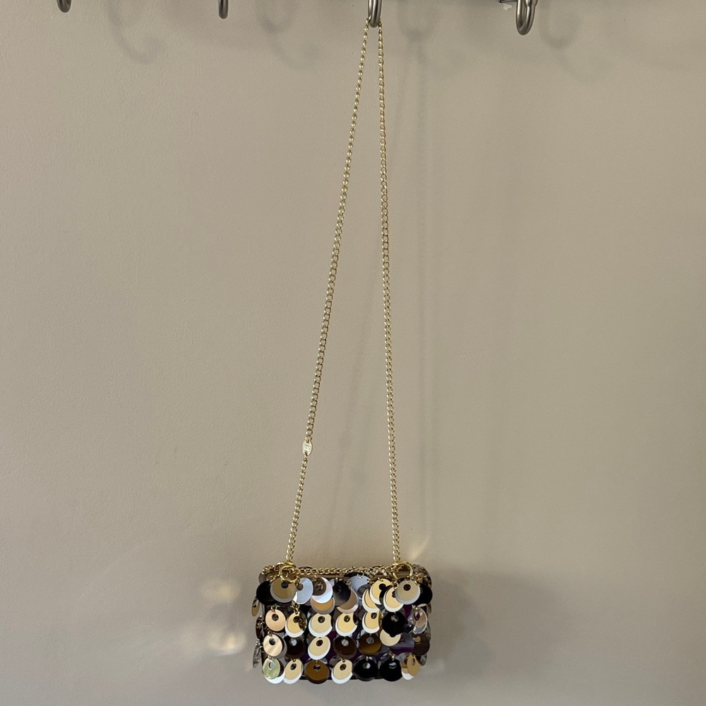 PACO RABANNE X H&M SILVER GOLD SEQUIN DISC EMBELLISHED CHAIN SHOULDER BAG - Picture 5 of 9